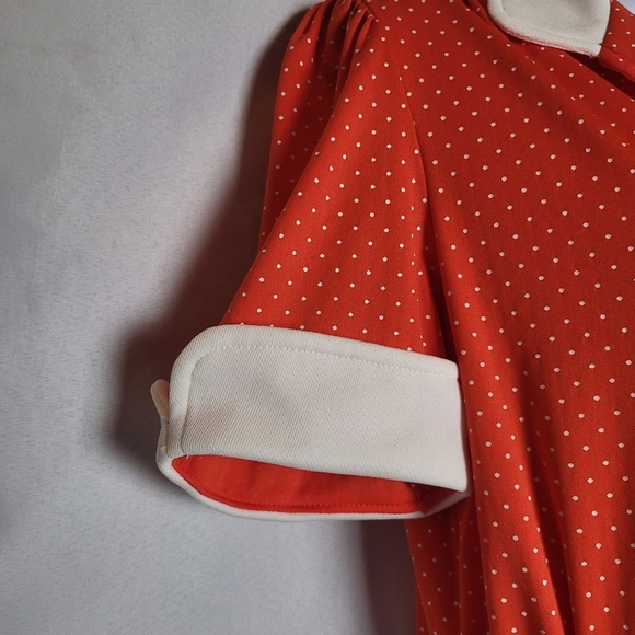 VTG 50's/60's Red/White Micro Dot Rockabilly Pinup Retro Midi Dress Women's M - Picture 6 of 14